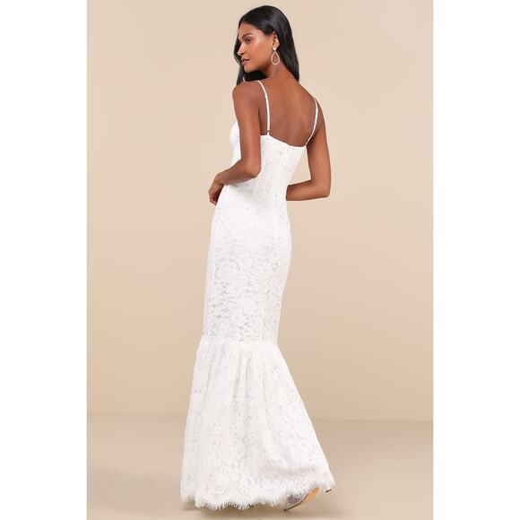 NWT Lulus Instinctively Stunning White Lace Bustier Trumpet Maxi Dress Wedding L - Picture 3 of 9